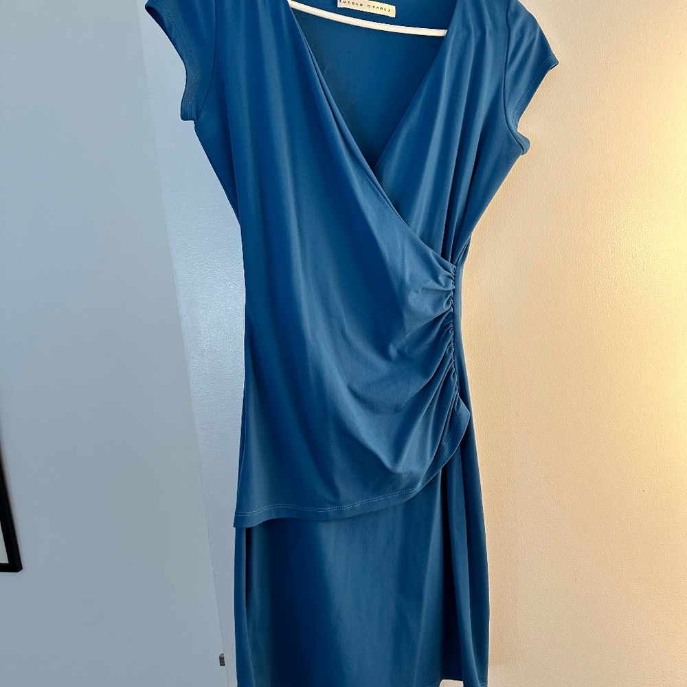 Susan Monaco blue wrap dreas